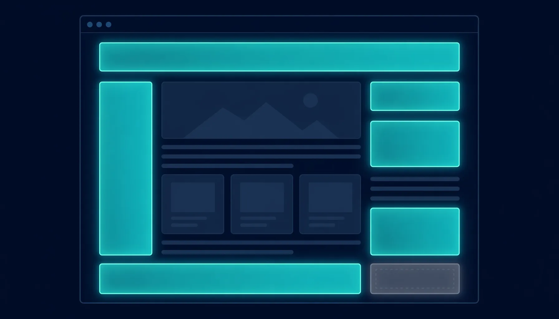 Website layout with one empty unsold ad banner placeholder